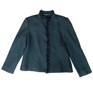 Linda Allard Ellen Tracy Wool Chanel Style Jacket Textured Fringe Cropped Sz 12